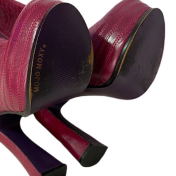 AMAZING MOJO MOXY Magenta Leather Knee High Chunky Boots 8 Y2K BRATZ Whimsigoth - Picture 9 of 9